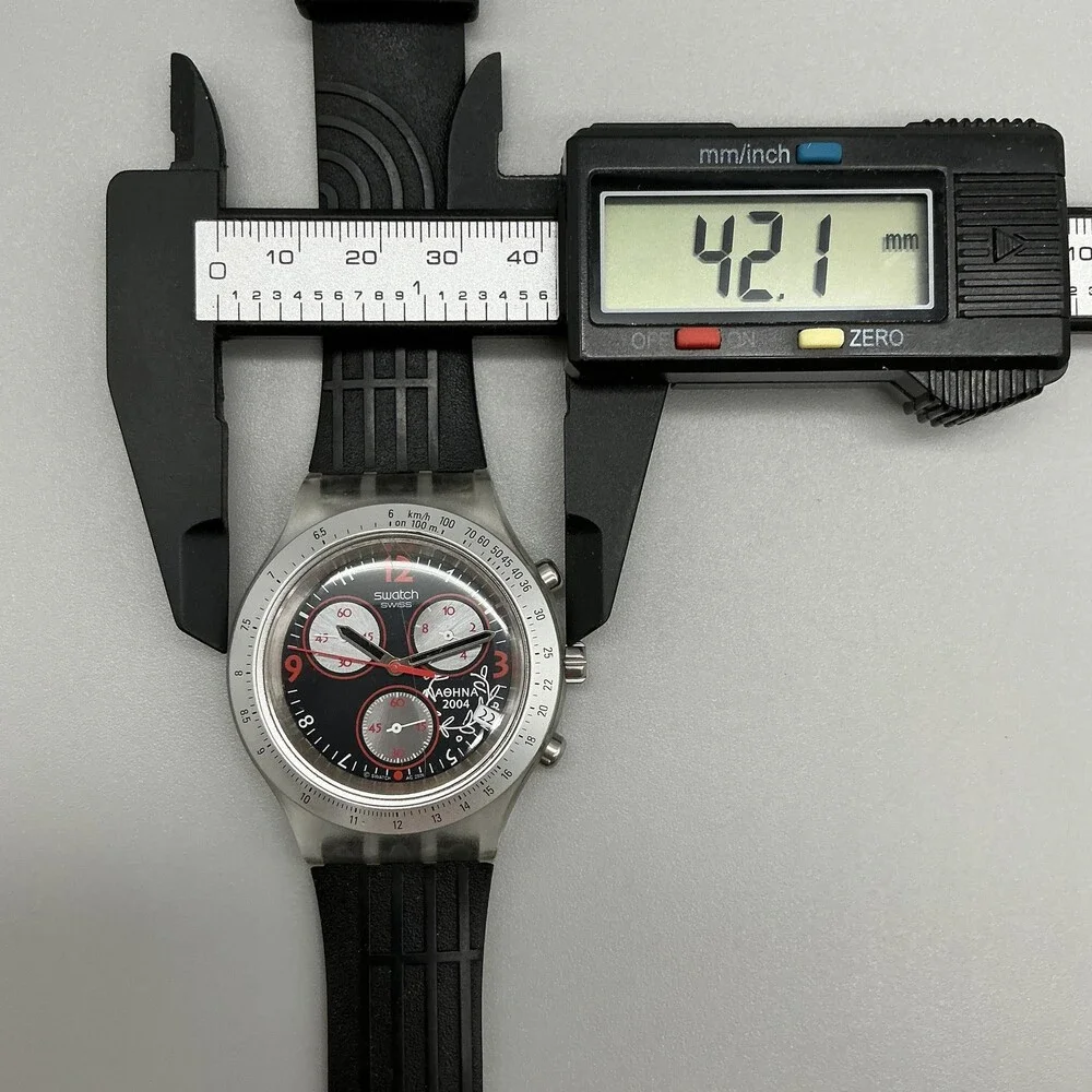 Swatch Irony Diaphane Athens 2004 Mens Watch 42mm Black Chronograph New Battery